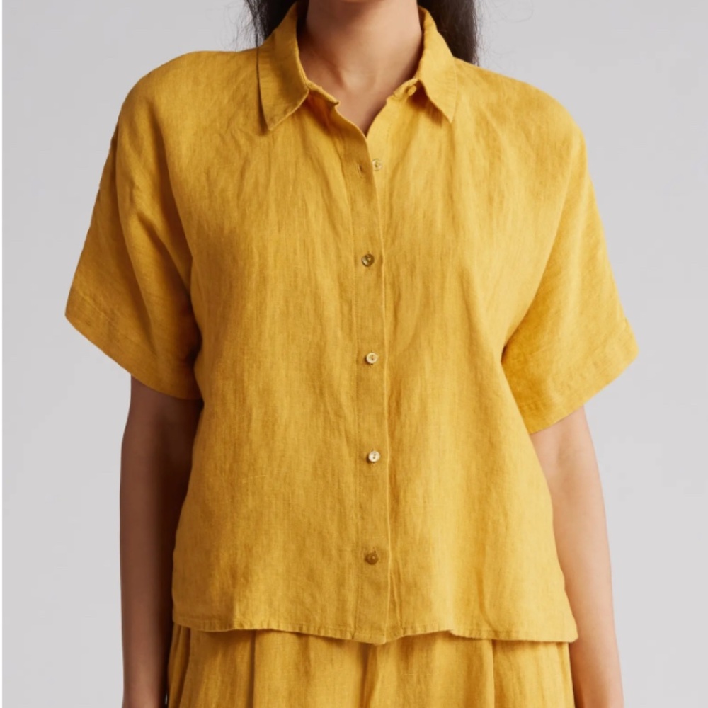 Short Sleeve Organic Linen Button-Up Shirt